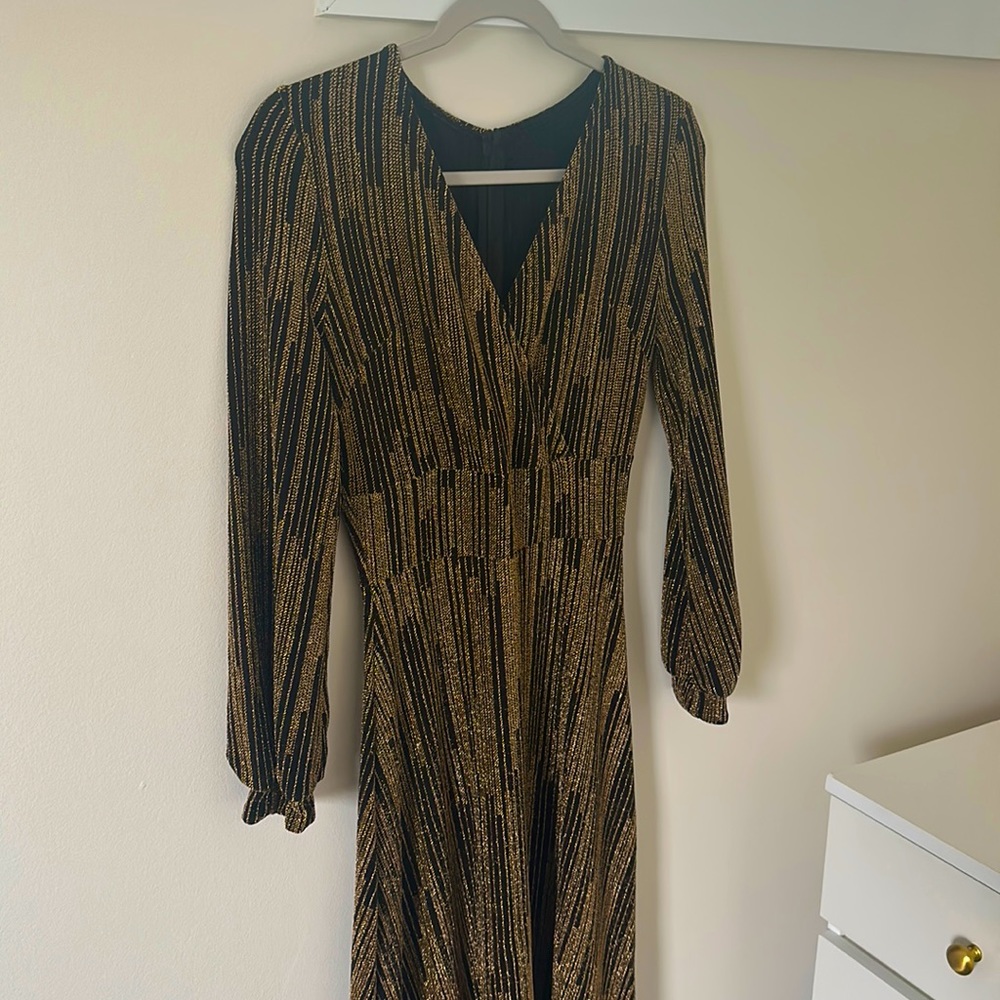 Multicolor, V-Neck, floor length shimmer dress